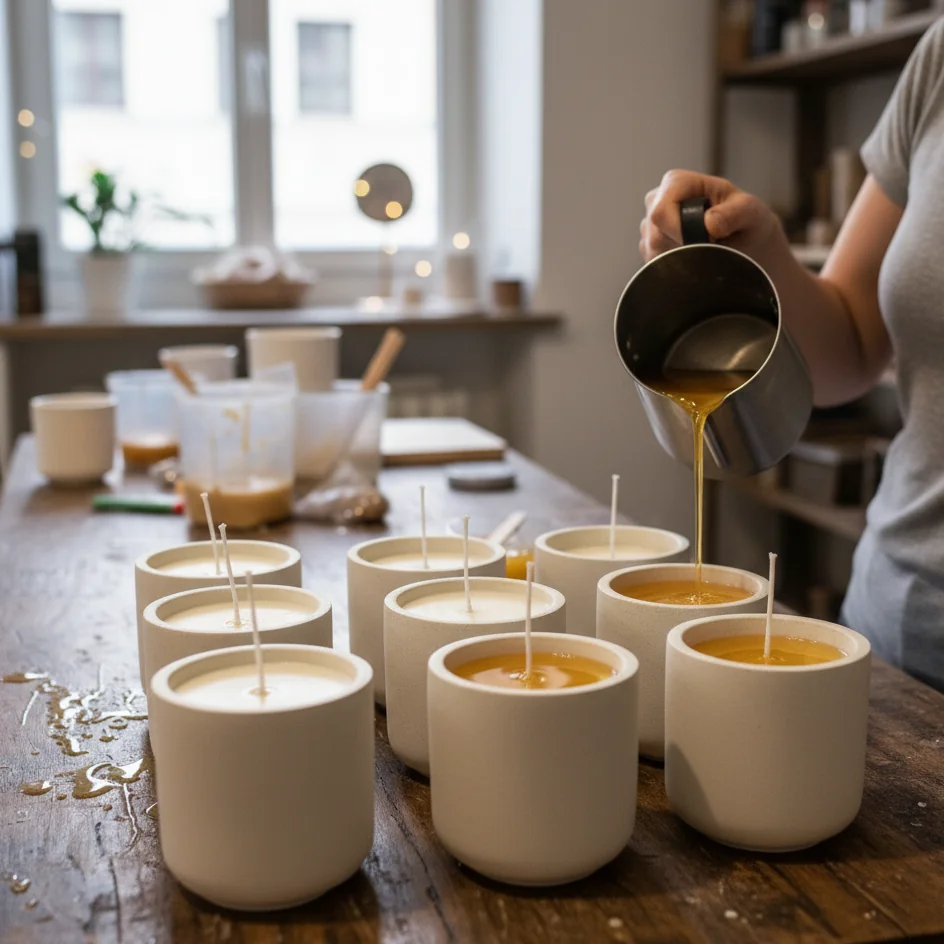 artisan qui coule une bougie